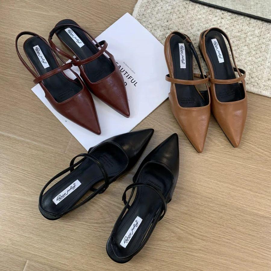 Fashion Bailamos 2024 Brand Pointed Toe Women Sandals Fashion Shallow Slip On Ladies Mary Jane Shoes Flats Heel Elegant Dress Slingback