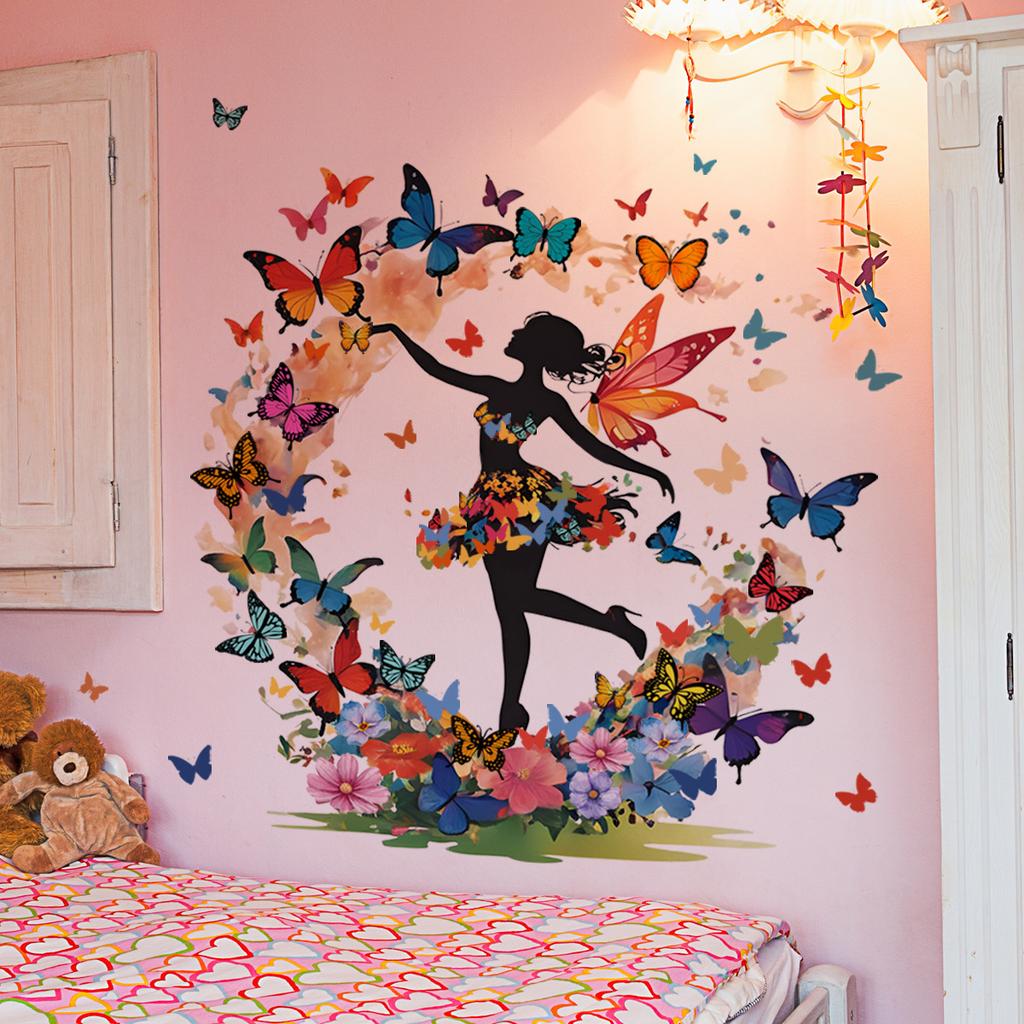 Dream Creative Sticker Butterfly Elf Girl Wall Sticker Self-adhesive Bedroom Living Room Background Decoration Sticker