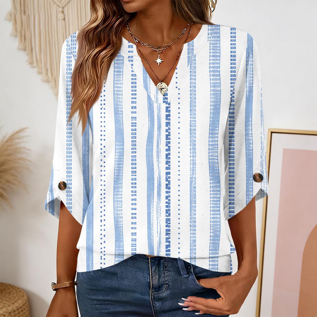 Womens 3/4 Length Sleeve Tunic Tops Casual V Neck Shirts Business Work Blouses