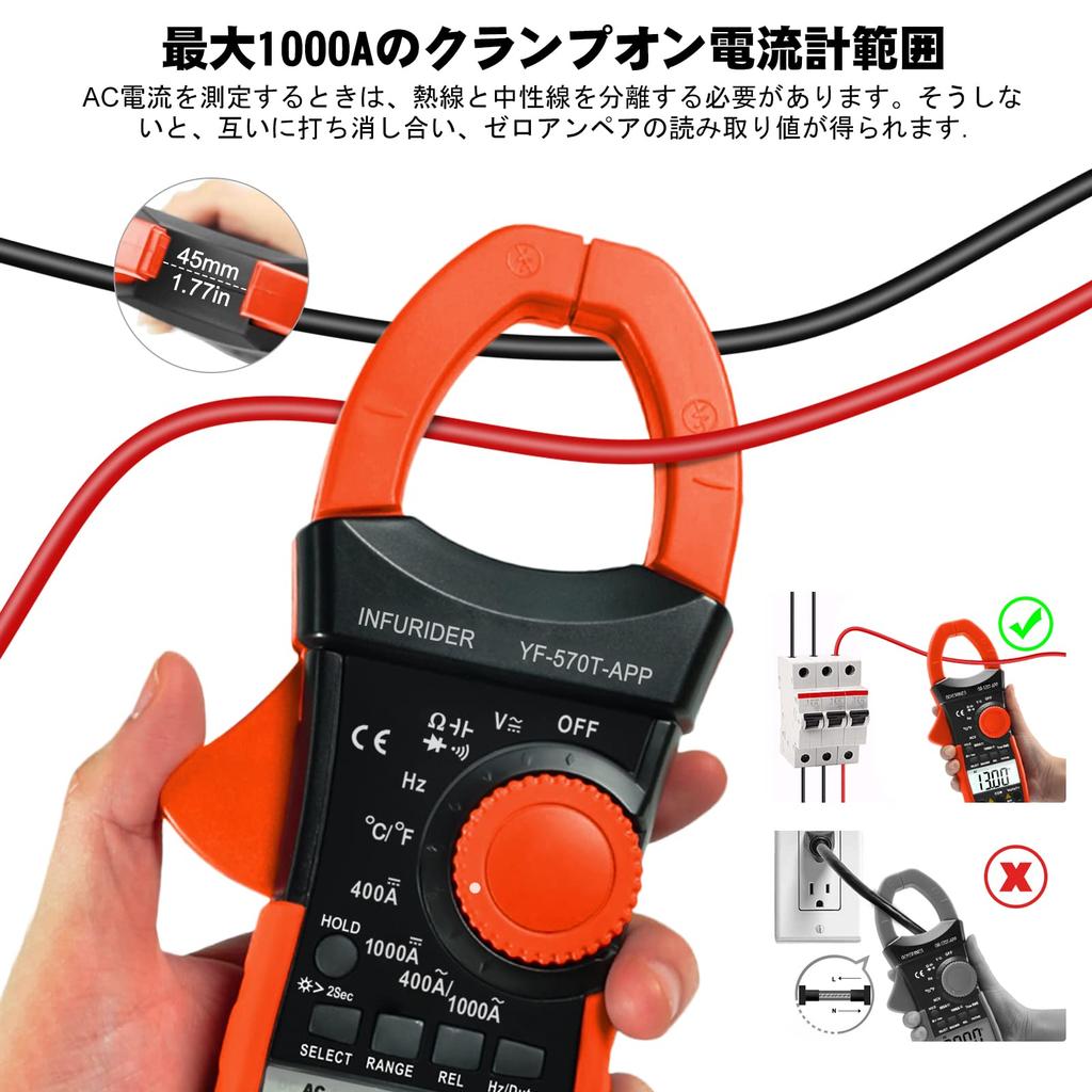 INFURIDER Digital Bluetooth Clamp 6000 and Temperature Measurements Instruction Manual YF-570T-APP AC/DC Meter, True-RMS, Counts, Auto-Ranging, DC/AC