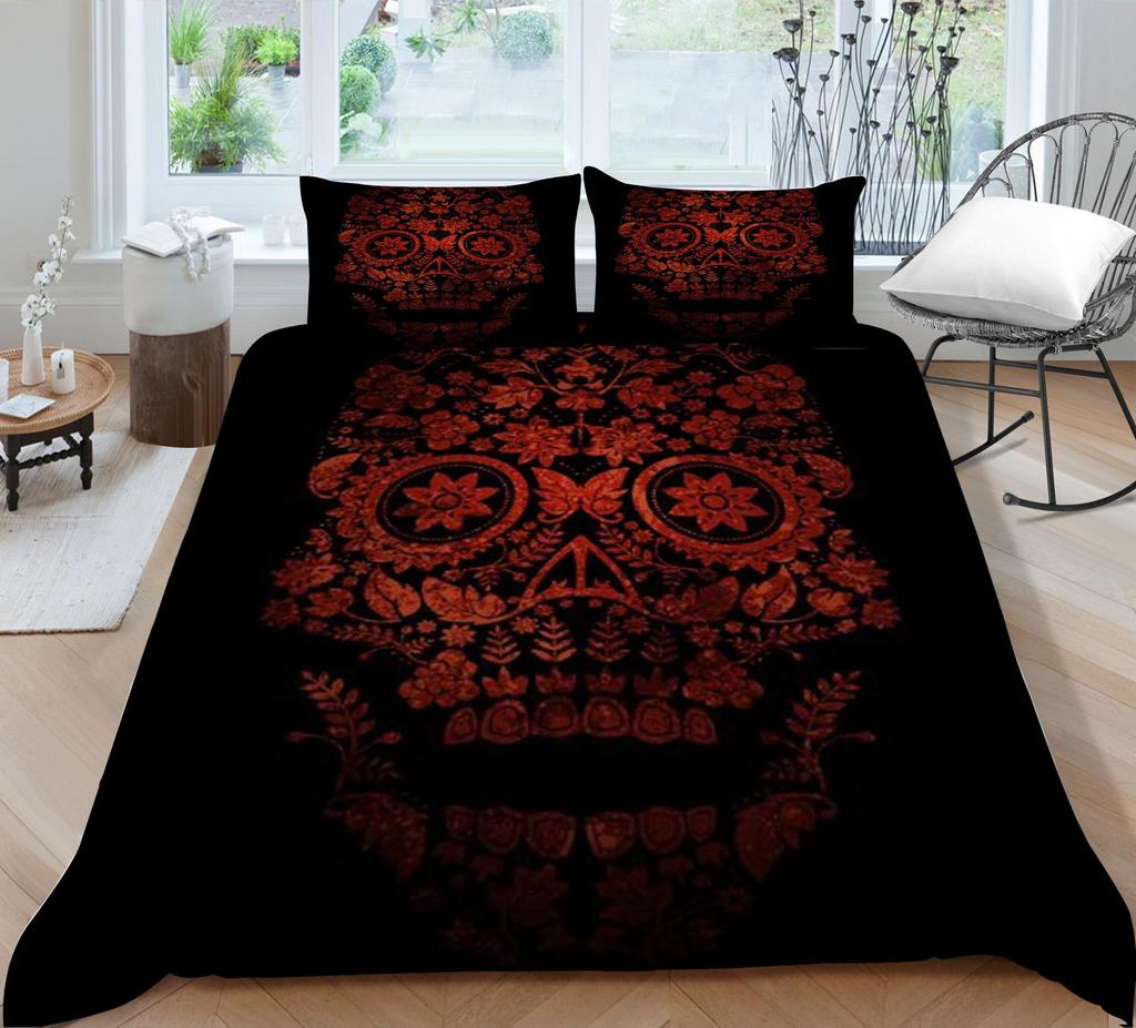 Bedding Set 3D Skull Printing Bedding Set Bedclothes Bed Three Piece Comfortable Pillowcase Polyester Quilt Cover