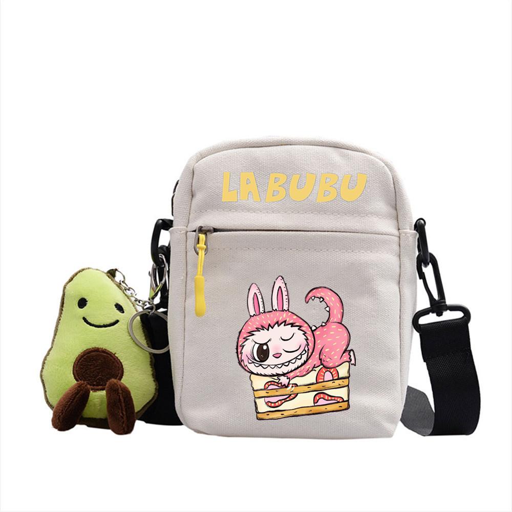 LABUBU canvas bag LABUBU peripheral small square bag doll nylon canvas lightweight simple versatile crossbody bag
