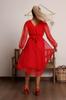 Women's Big Size Dress Green Lined Polka Dot Tulle Plus Size Belted Dress