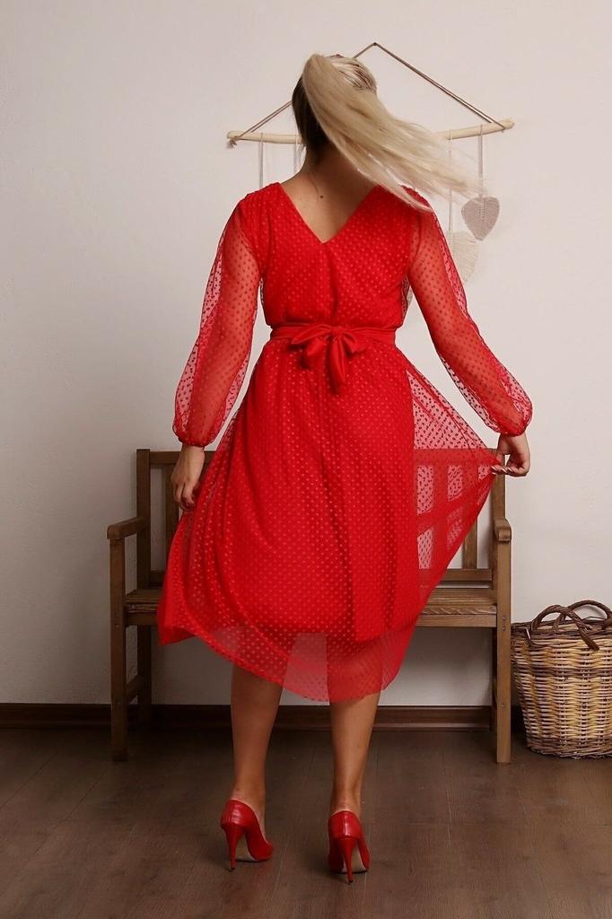 Women's Big Size Dress Green Lined Polka Dot Tulle Plus Size Belted Dress