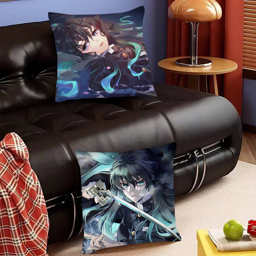 Anime Demon Slayer Muichiro Tokito Pillow Case Fashion Square Pillowcase Bedroom Sofa Room Ins Decoration Leisure