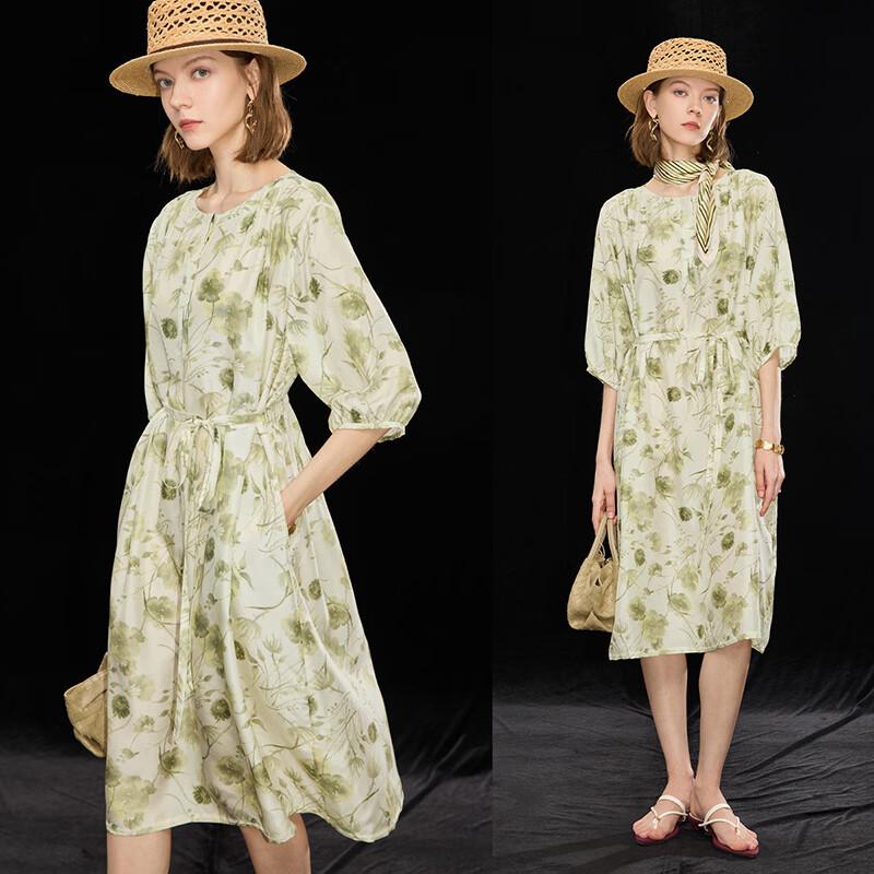 Women s French Floral Mulberry Silk Dress L