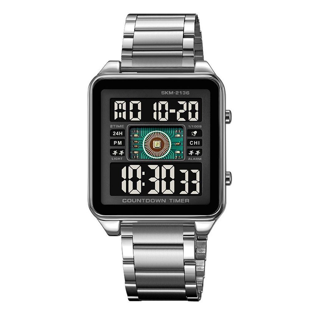 Digital Watch for Men Countdown Function Calendar Alarm Clock Waterproofing Stainless Steel Band LED Electronic Watch