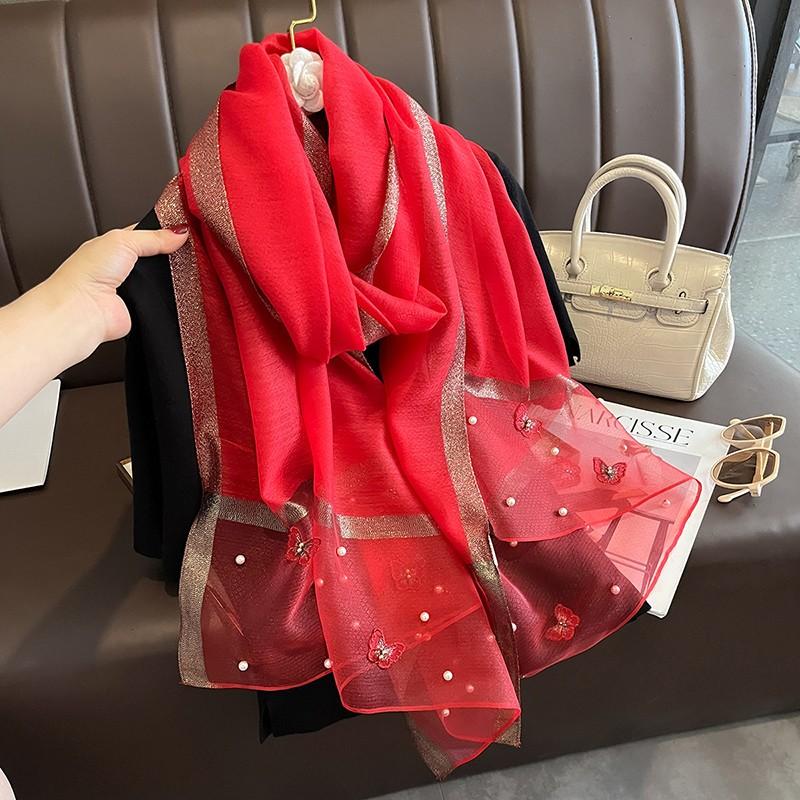 Luxury Brand Women Fashion Scarf Plain Solid Silk Chaetodon Auripes Shawls Scarves Summer Lady Bandanas Foulard Hijab