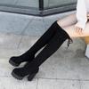 Damen Overknee Langstiefel 2026 Herbst mit Plüsch Hohe Absätze Dicke Sohle Elastische Lange Schaftstiefel für Damen