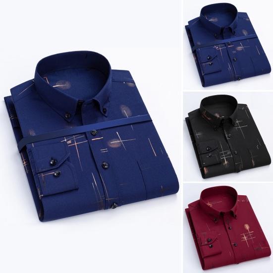 

Осень-весна мужская рубашка Формальный деловой стиль Slim Fit однобортный с принтом отворотом с длинными рукавами и пуговицами Мягкий дышащий топ средней длины среднего возраста