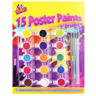 15 Poster Paints And 4 Brushes