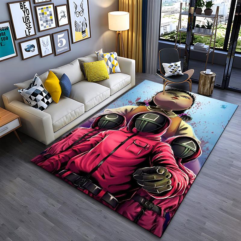 

Squid Game Style Carpet with Guards and Doll Print, Modern Design Suitable for use as an anti-slip for living room bedroom sofas 40x60cm( 15x23in )
