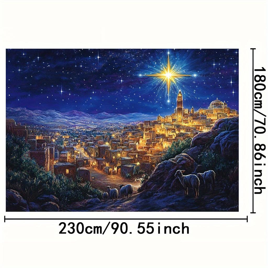 2D flat, 1pc 2D flat starry night Jesus Nativity scene background - durable photography background and urban landscape