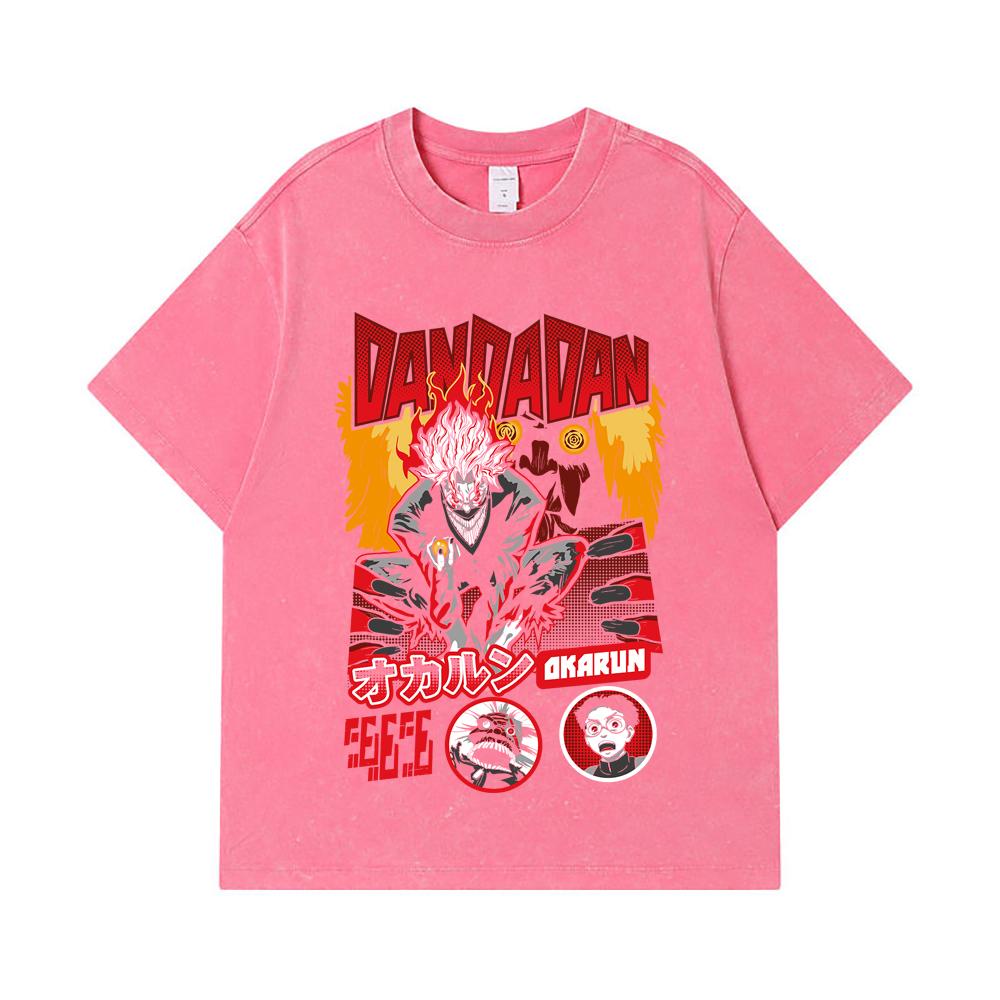 275 GSM Washed T-shirts 100% Cotton Dandadan V26 Okarun Turbo Print Unisex Heavy Cotton T Shirt