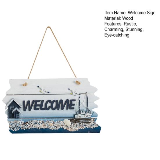 Coastal Welcome Sign Summer Ocean Beach Door Hanger with Hemp Rope Nautical Theme Wooden Hanging Plaque for Front Door Porch Home Wall Decor