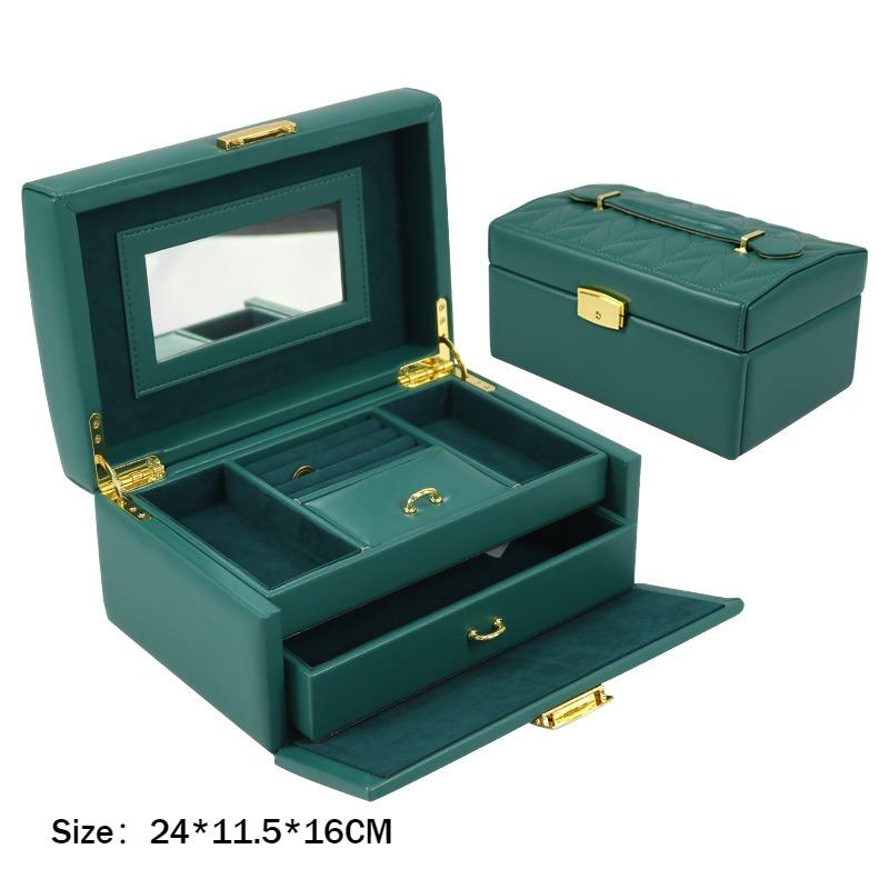 

Wedding Jewelry Box Double Layer Bracelet Rings Organizer Case Ring Holder Storage Boxes Necklace Jewellery Storages Cases зелений