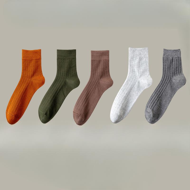 5 Pairs of Men's Spring and Summer Pure Cotton Deodorizing Sweat Absorbing Boneless Antibacterial Breathable Cotton Socks