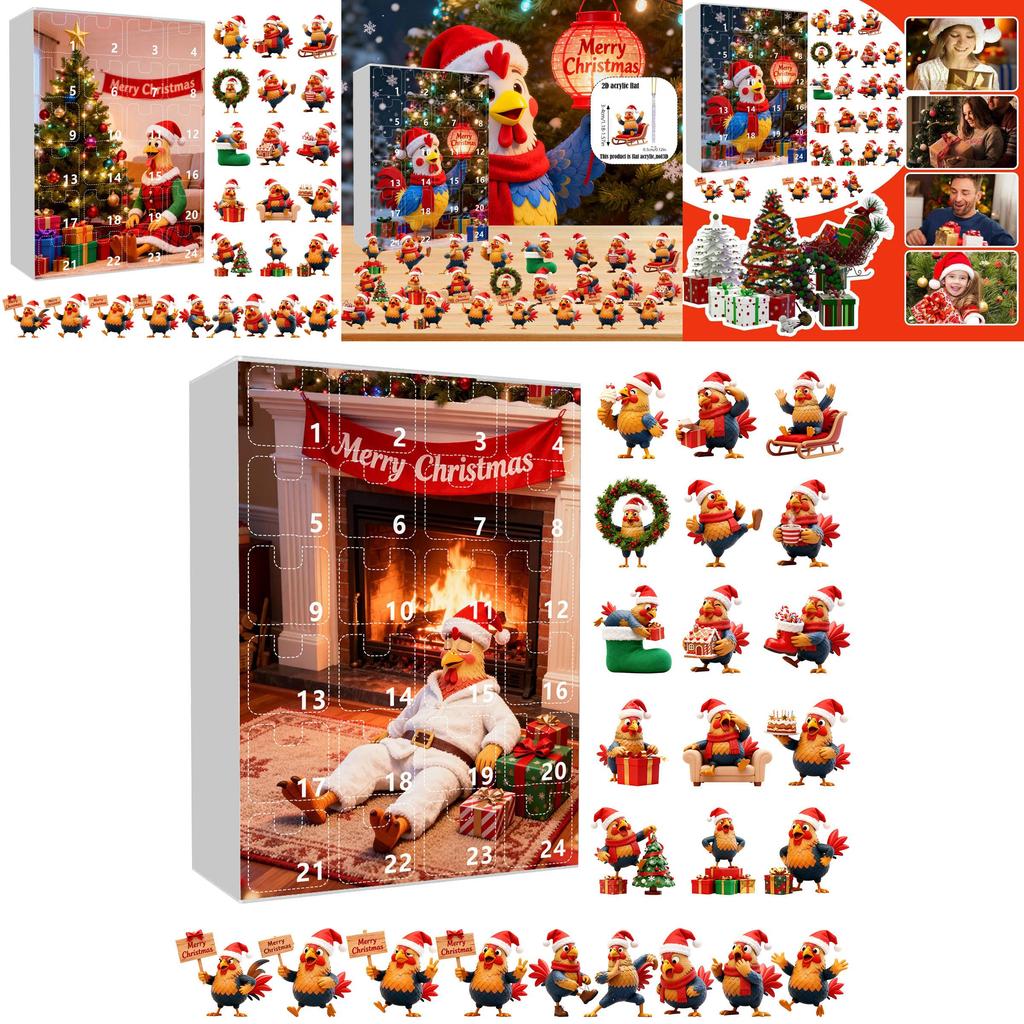 Christmas Chicken Lantern Calendar With 24 Acrylic Pieces For Holiday Gift And Decoration