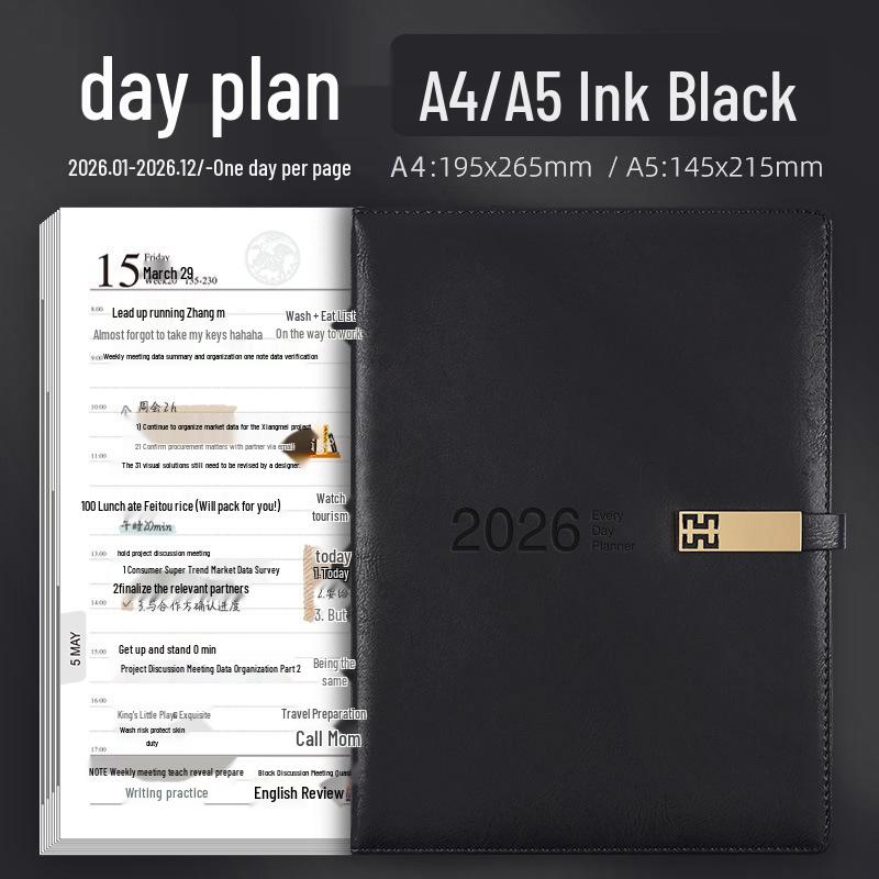 2026 Custom A5 Planner: 365-Day Efficiency Handbook & A4 Annual Calendar A5 чернил черный