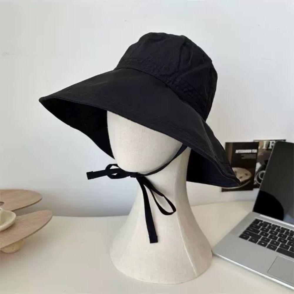UV Protected Sunscreen Bucket Hat Wide Brim with Drawstring Sun Hat Quick-drying Fisherman Hat for Summer Outdoor Activities