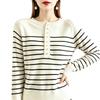 Women's Casual Striped Knit Top with Button Front and Round Neck Loose Fit for Everyday Wear