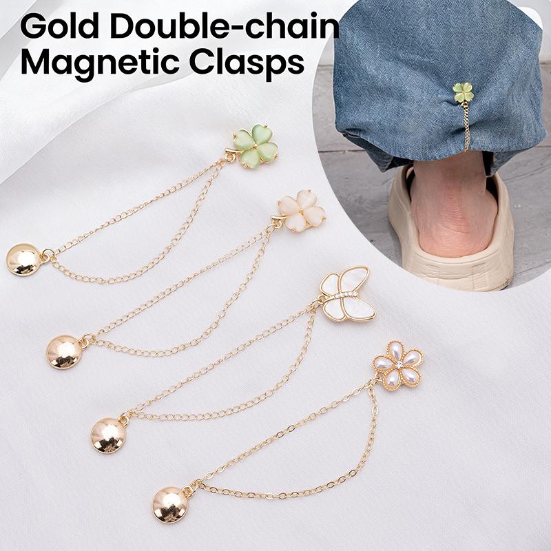 2Pcs Multi-Function Magnetic Clothing Clip With Chain Metal Buttons Clip Clothes Scarf Trouser Legs Cuff Fixing Magnet Pin