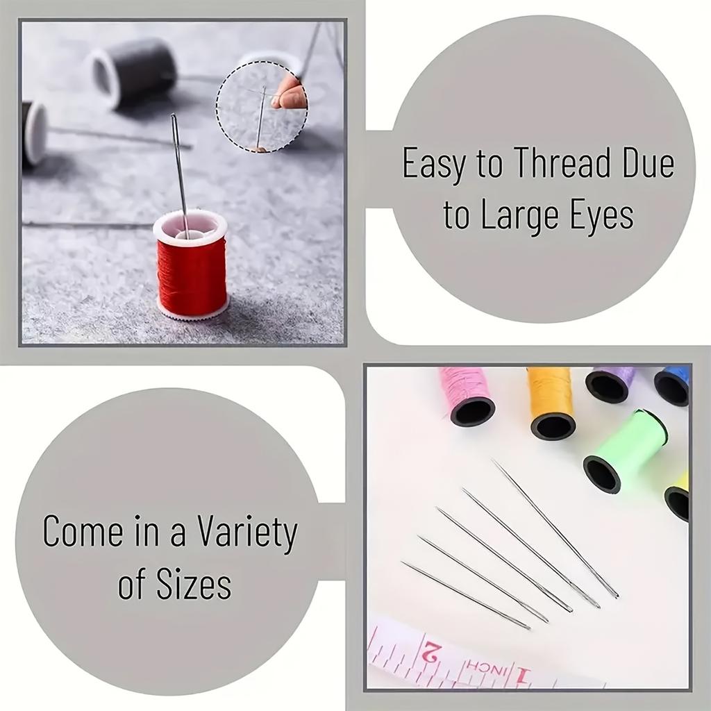15pcs Large Eye Sewing Needles, Easy To Thread Hand Embroidery Needles for Knitting and Cross Embroidery, Polished and Sharp