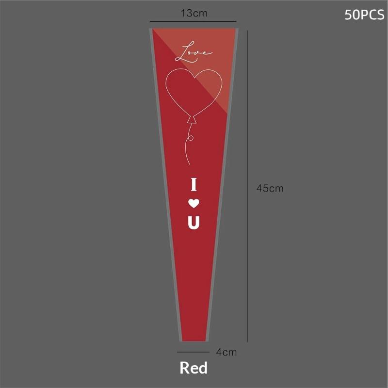 50 Adet Tek Gül Kol Çiçek Paketleme Çantası Buket Paketleme Çantaları Sevgililer Günü İçin Şeffaf Selofan Çiçek Paketleme Çantaları