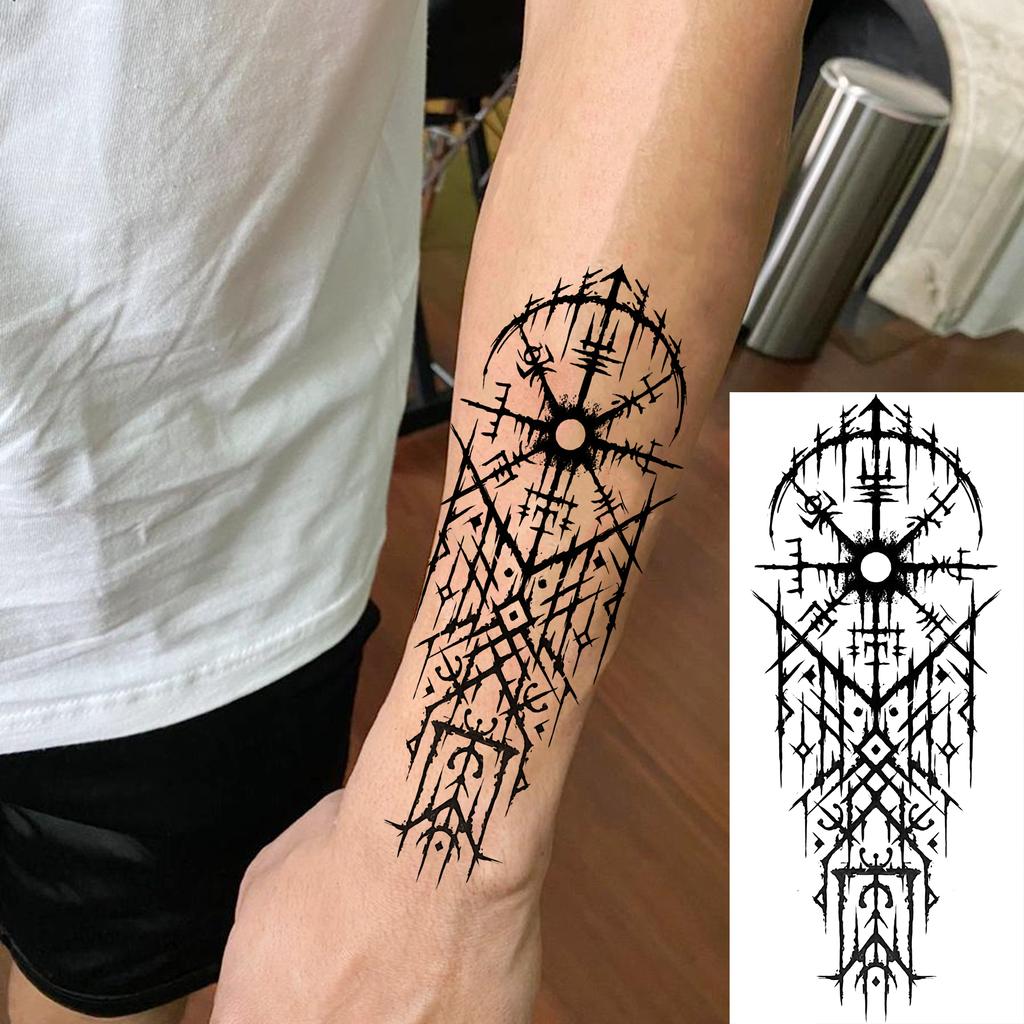 1 Foglio Tatuaggi Temporanei Vichingo Maori Drago Totem per Uomo Avambraccio Collo, Adesivi Tatuaggio Finti Temporanei Impermeabili Tatuaggi Realistici