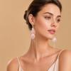1pair Metal Shell Tassel Earrings Round Shell Fringed Drop Earrings Acrylic Disc Earrings  Women