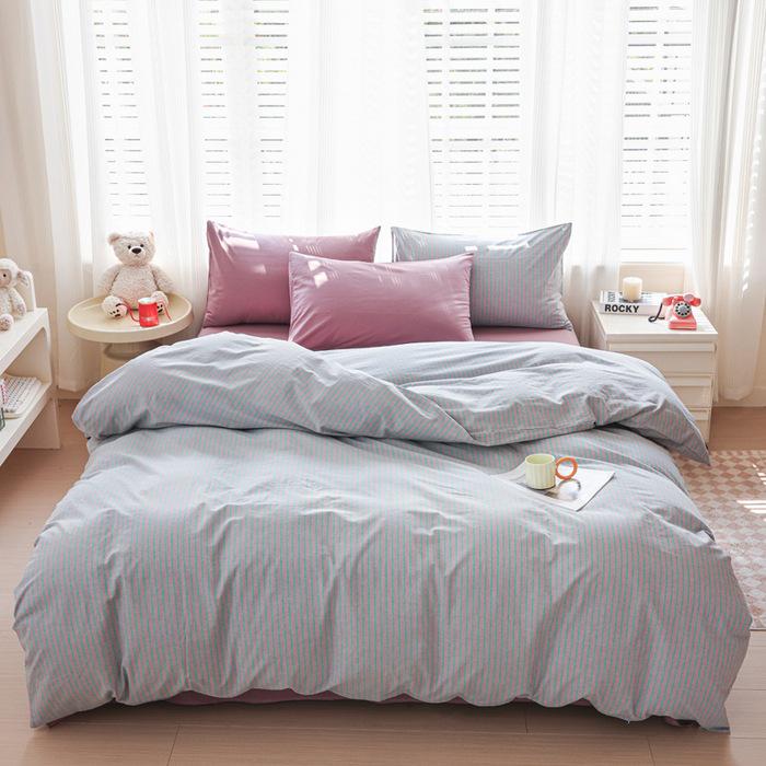 New Woven Cotton Pure 4-Piece Bedding Set: Skin-Friendly Pillowcase & Fitted Sheet