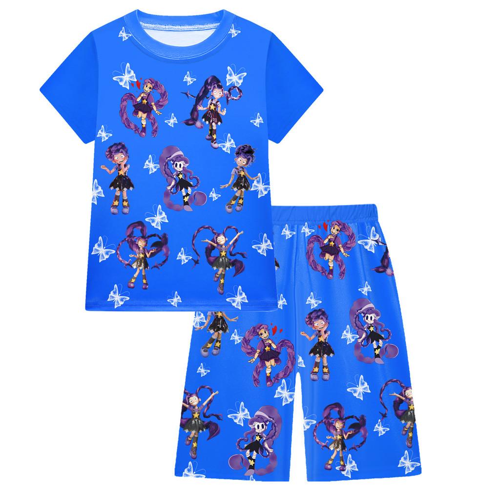 19774 Bambine Ragazze Lily Lovebraids Gioco Stampato Maniche Corte Girocollo T-Shirt Top Set Pantaloncini
