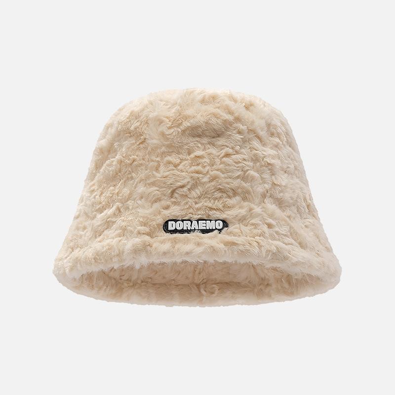 

Plush hat winter fashion women s autumn small black label thermal basin hat fluffy fisherman hat winter girls One size fits all (58-60cm)