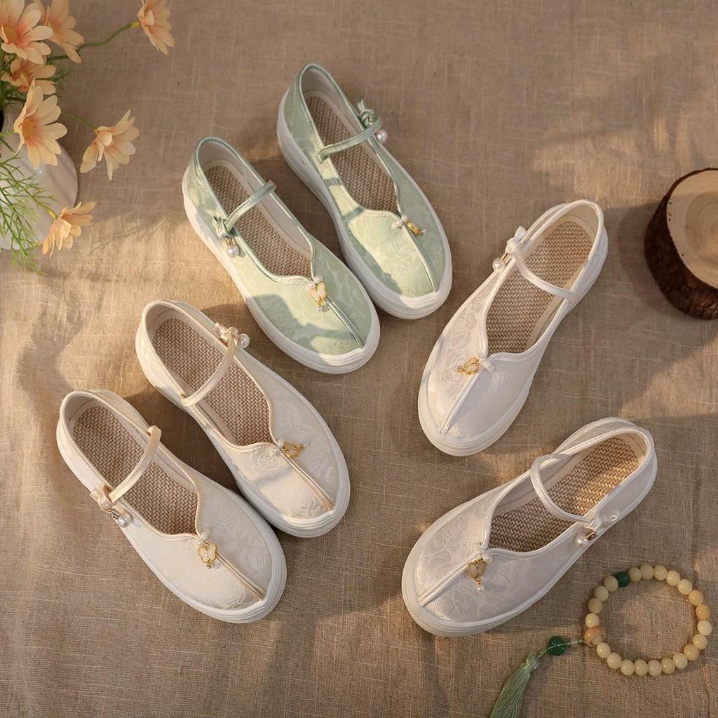Women's Ancient Style Hanfu Shoes - Thick-Soled, Height-Increasing, Comfortable Chinese Embroidered Cloth Footwear