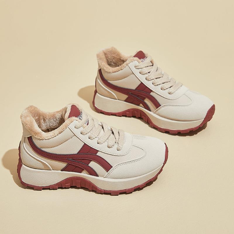 Damen Winter Casual Klobige Plateau-Sneakers Rutschfest Schnürschuh Futter aus Kunstfell Laufschuhe Warmes Fleecefutter Lauf-Tennis-Sneakers für Damen