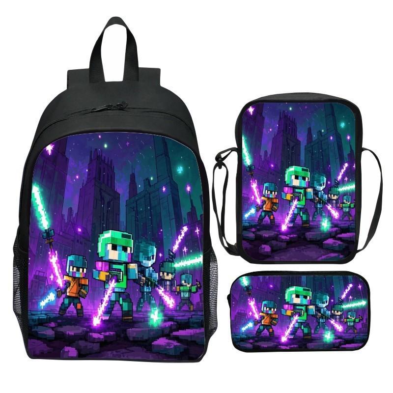 Minecraft School Backpack Set With Printed Game Pattern For Kids Students