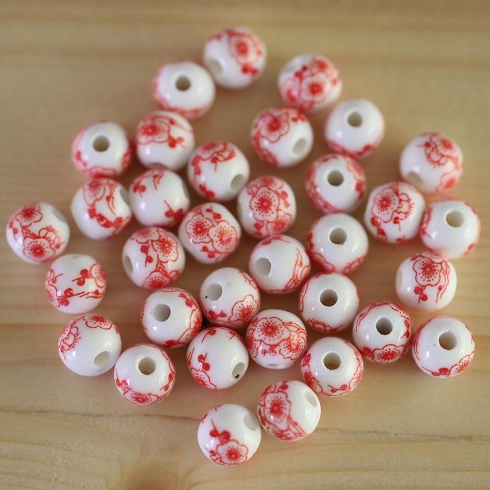 30pcs/set Flowers Printed DIY Ceramic Beads Creative Chinese Style Beads Woven Necklaces