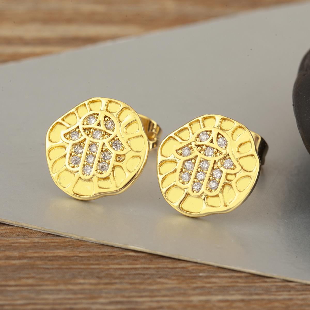 

Nidin High Quality Irregular Geometric Palm Shape Stud Earrings For Women Punk Style Copper Cubic Zirconia Ear Jewelry Gifts белый