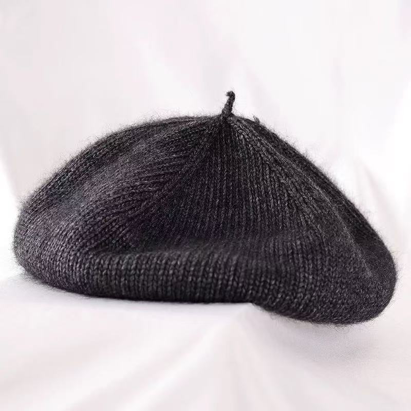 Matcha Grün Kaninchenfell Baskenmütze für Damen Herbst und Winter Literarische Retro Malermütze Vielseitige Mode Strickmütze Wollmütze