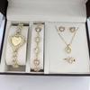 Simple And Compact Love Dial With Diamonds, Charm Quartz Watch Necklace, Earrings, Ring Set.