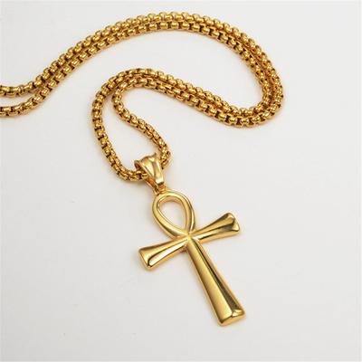 Egyptské Ankh Cross náhrdelníky Přívěsky Zlatá barva Nerezová ocel Hieroglyfy Amuletové náhrdelníky pro ženy Muži Egypt Šperky Dárky