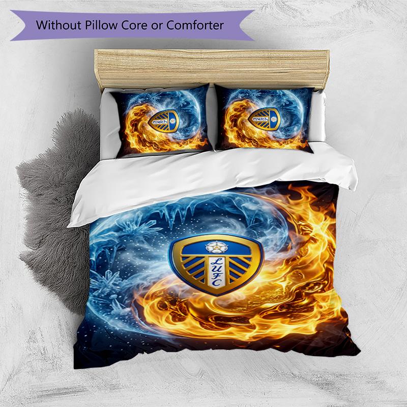 Set Lenzuola Stampa Leeds United Football 3 Pezzi, Comodo Set Copripiumino per Camera da Letto Amico della Pelle