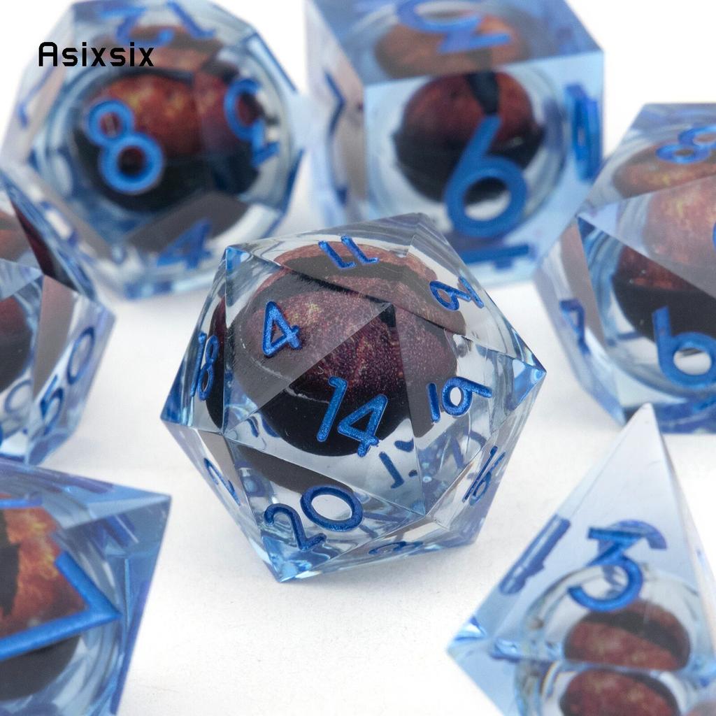 7 Pcs Blue Eyeball Blue Number Sharp Edge Resin Dice Polyhedral Dice Suitable for Role-Playing RPG Board Game