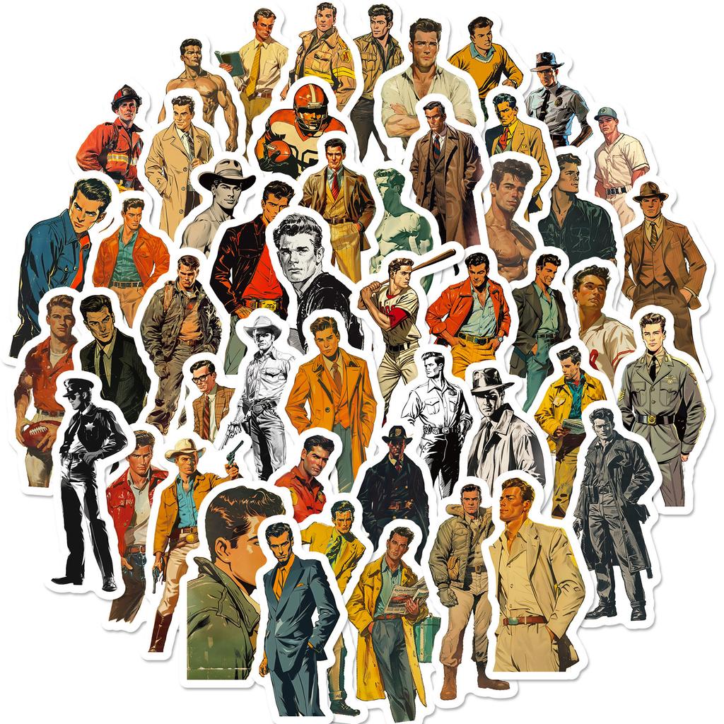 50 Retro Character Cool Male Doodle Stickers Diy Luggage Notebook Stickers