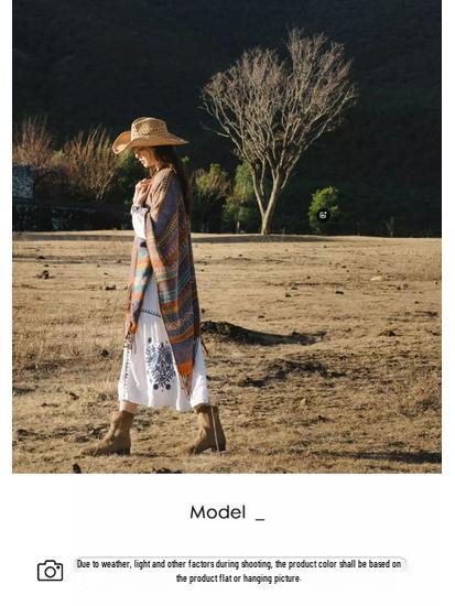 Pelerină de damă în stil etnic nord-vestic: Șal și eșarfă groase de prerie din Xinjiang, Tibet și Yunnan