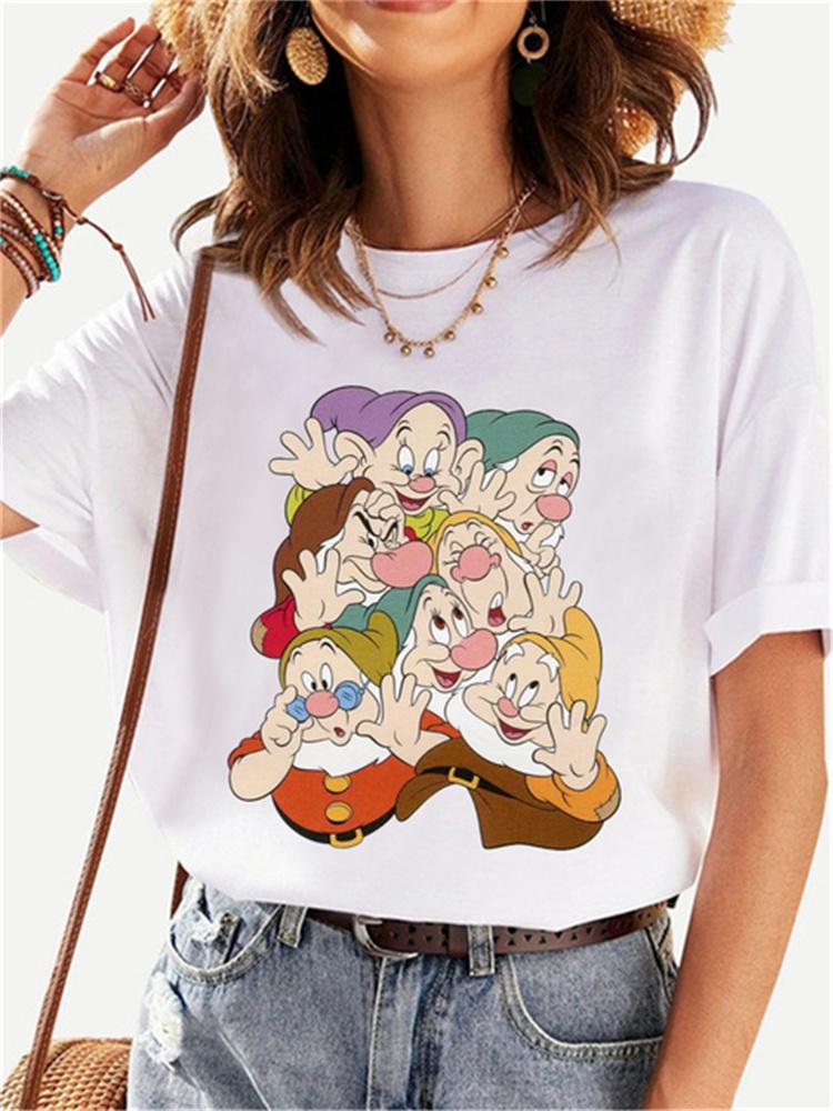 MINISO Disney Princess Female Clothes Snow White and The Seven Dwarfs Women's Trend Harajuku Short Sleeves Tshirt Women T-shirt