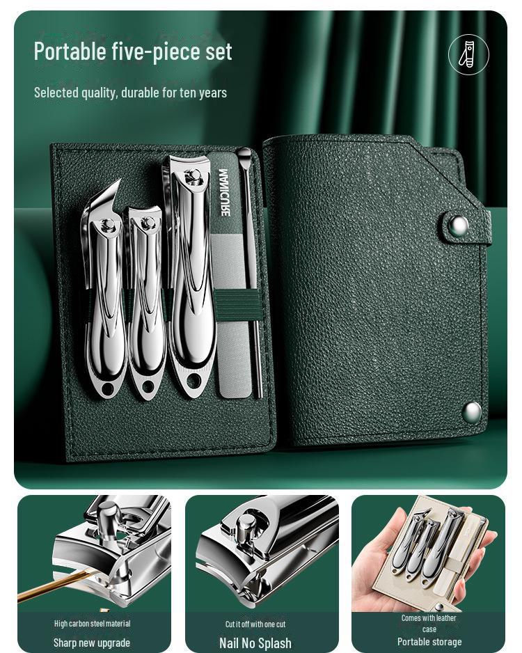 Portable Nail Clipper & Scissors Set with Rotating Leather Case - Large Anti-Splash Design