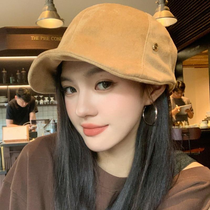 Womens Winter Beret-Style Visor Cap Retro Minimalist Japanese Korean Fashion Foldable Adjustable Hat