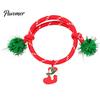 Christmas Gift for Women Bracelets, Red Green String Bracelet, Adjustable Rope Bracelet with Handmade Alloy Jewelry Charm And Tinsel Pom Poms, Holiday