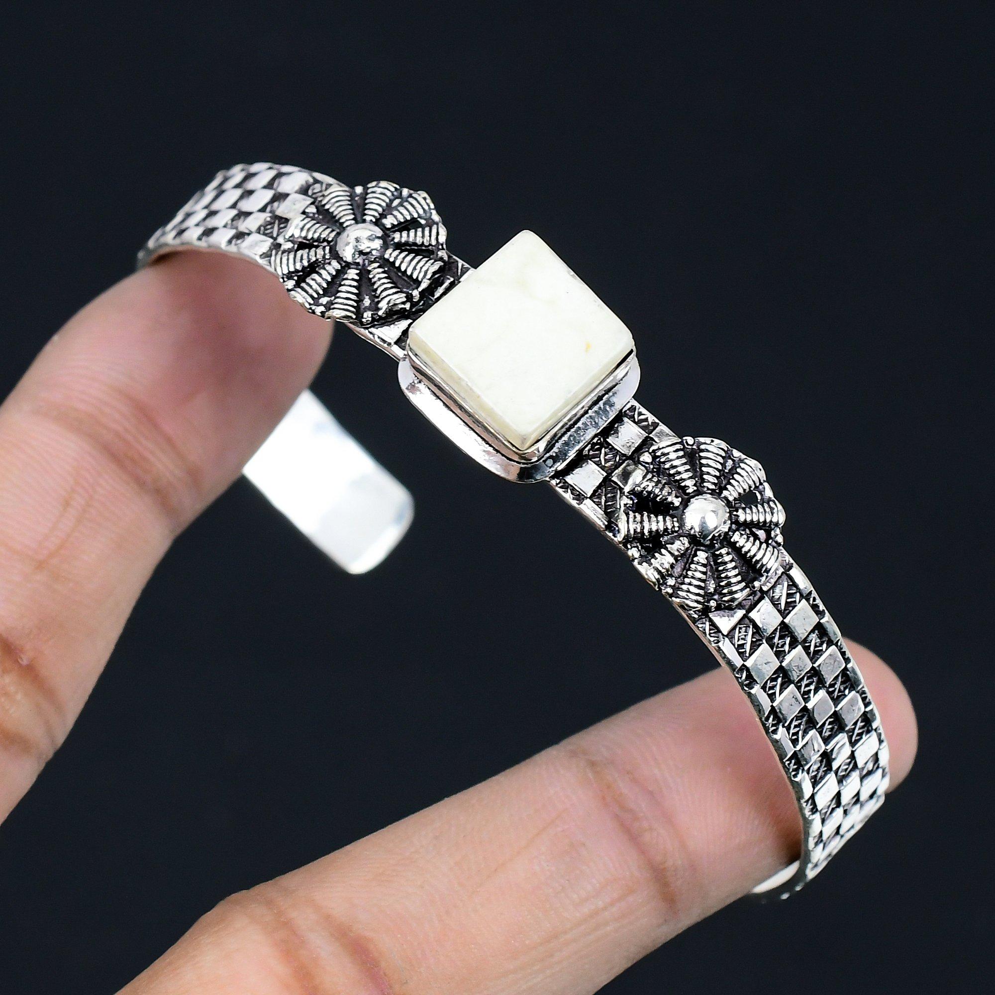 

Daughters Day Sale Sterling Silver Scolecite Stone Boho Wife New Bangle Jewelry Adjustable